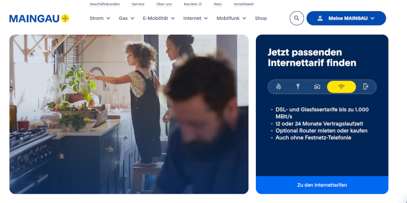 A happy family of Maingau Energie customers. Note how nobody in the promotional picture seems to be actually accessing the internet.