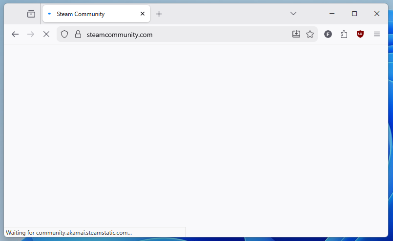 A screenshot of the steamcommunity.org website failing to load